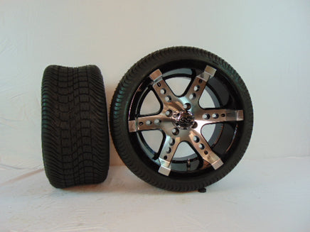 14" "DOMINATOR" BLACK AND CHROME CUSTOM SET OF WHEELS AND STREET TIRES(4) - 3 Guys Golf Carts