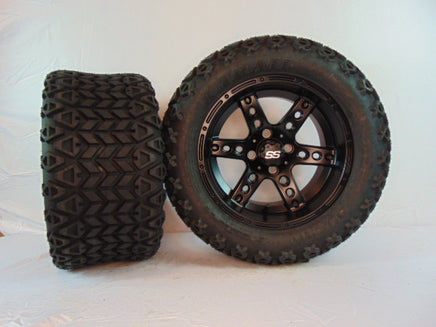 14" "DOMINATOR" MATTE BLACK CUSTOM SET OF WHEELS AND ALL-TERRAIN TIRES(4) - 3 Guys Golf Carts