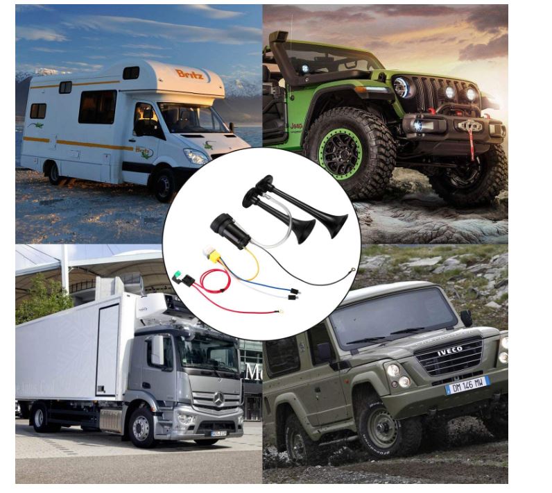 HK 12V 150db Car Air Horn, Super Loud Dual Trumpet Air Horn Kit with