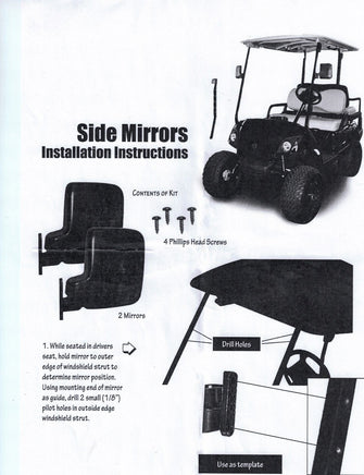 Side View Mirrors For Club Car, EZGO, Yamaha Golf Carts - 3 Guys Golf Carts