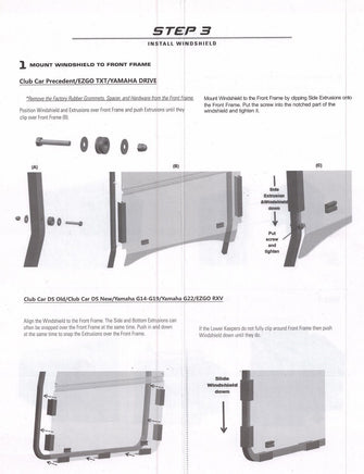 Club Car DS Tinted Folding Golf Cart Windshield (Square style) 1982-2000 - 3 Guys Golf Carts