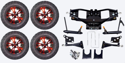 Lift Kit Combo with 12" Vampire Red for Club Car DS Golf Carts 2004+ - 3 Guys Golf Carts