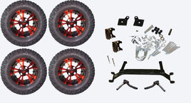 Lift Kit Combo with 12" Vampire Red for EZGO TXT Golf Carts 2001+ - 3 Guys Golf Carts