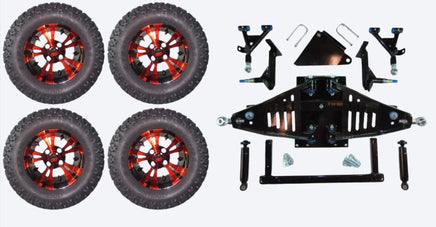 6" Lift Kit Combo with 12" Vampire Red for Yamaha Drive II Electric Golf Carts - 3 Guys Golf Carts