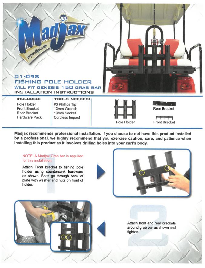 Universal Fishing Pole Holder for Golf Carts No Brackets 3 Guys Golf