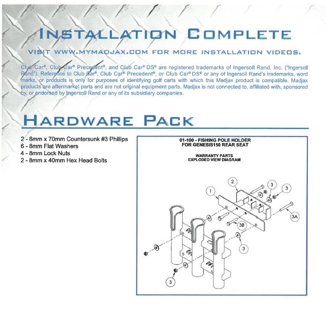 Universal Fishing Pole Holder for Golf Carts No Brackets 3 Guys Golf