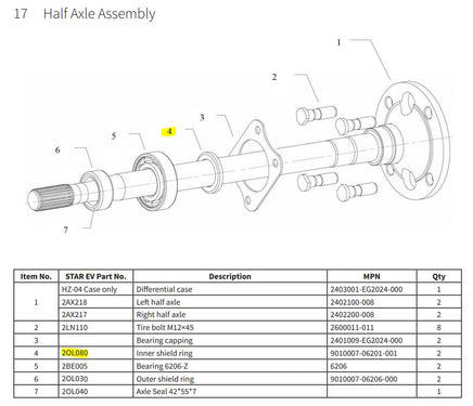 Inner Shield Ring for Half Axle Assembly for STAR Classic Golf Carts 2008+ - 3 Guys Golf Carts
