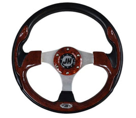 Deluxe Steering Wheel- Dark Wood Grain for STAR Classic Golf Cart - 3 Guys Golf Carts