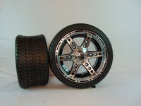 14" "DOMINATOR" CHROME AND BLACK CUSTOM SET OF WHEELS AND STREET TIRES(4) - 3 Guys Golf Carts