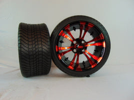 14" "VAMPIRE" RED AND BLACK SET OF WHEELS AND STREET TIRES(4) - 3 Guys Golf Carts