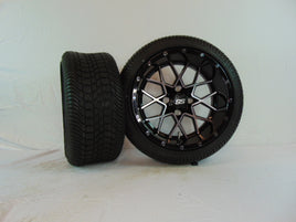 14" "VORTEX" BLACK AND CHROME CUSTOM SET OF WHEELS AND STREET TIRES(4) - 3 Guys Golf Carts