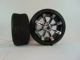 14" "TEMPEST" BLACK AND CHROME CUSTOM SET OF WHEELS AND STREET TIRES(4) - 3 Guys Golf Carts