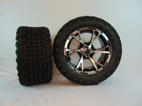 14" "THE FLASH" BLACK AND CHROME SET OF WHEELS AND ALL-TERRAIN TIRES(4) WITH LIFT KIT