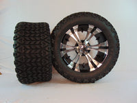 14" "VAMPIRE" BLACK AND CHROME CUSTOM SET OF WHEELS AND ALL-TERRAIN TIRES(4) - 3 Guys Golf Carts