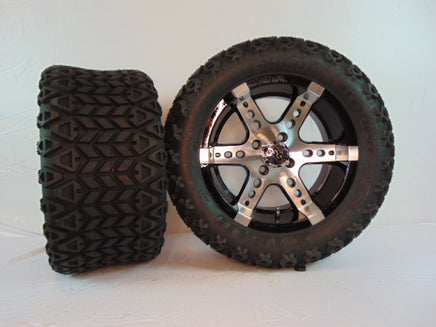 14" "DOMINATOR" BLACK AND CHROME CUSTOM SET OF WHEELS AND ALL-TERRAIN TIRES(4) - 3 Guys Golf Carts