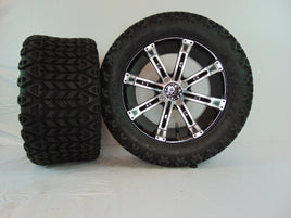 14" "TEMPEST" BLACK AND CHROME CUSTOM SET OF WHEELS AND ALL-TERRAIN TIRES(4) - 3 Guys Golf Carts