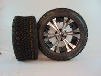 14" "VAMPIRE" BLACK AND CHROME CUSTOM SET OF WHEELS AND ALL-TERRAIN TIRES(4) - 3 Guys Golf Carts