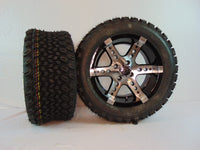 14" "DOMINATOR" BLACK AND CHROME CUSTOM SET OF WHEELS AND ALL-TERRAIN TIRES(4) - 3 Guys Golf Carts