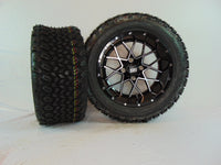 14" "VORTEX" BLACK AND CHROME CUSTOM SET OF WHEELS AND ALL-TERRAIN TIRES(4) - 3 Guys Golf Carts