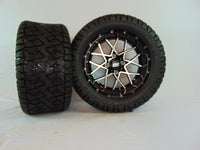 14" "VORTEX" BLACK AND CHROME CUSTOM SET OF WHEELS AND ALL-TERRAIN TIRES(4) - 3 Guys Golf Carts