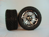 14" "THE FLASH" BLACK AND CHROME SET OF WHEELS AND ALL-TERRAIN TIRES(4) WITH LIFT KIT