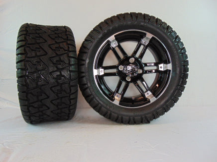 14" "HULK" BLACK AND CHROME CUSTOM SET OF WHEELS AND ALL-TERRAIN TIRES(4) - 3 Guys Golf Carts