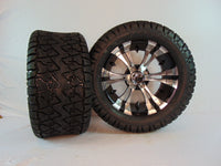 14" "VAMPIRE" BLACK AND CHROME CUSTOM SET OF WHEELS AND ALL-TERRAIN TIRES(4) - 3 Guys Golf Carts