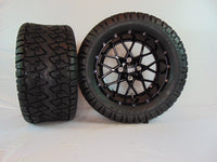 14" "VORTEX" GLOSS BLACK CUSTOM SET OF WHEELS AND ALL-TERRAIN TIRES(4) - 3 Guys Golf Carts