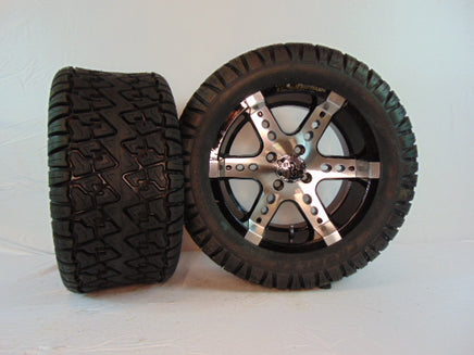 14" "DOMINATOR" BLACK AND CHROME CUSTOM SET OF WHEELS AND ALL-TERRAIN TIRES(4) - 3 Guys Golf Carts