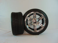 14" "DOMINATOR" CHROME AND BLACK CUSTOM SET OF WHEELS AND STREET TIRES(4) - 3 Guys Golf Carts