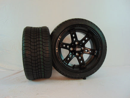 14" "DOMINATOR" MATTE BLACK CUSTOM SET OF WHEELS AND STREET TIRES(4) - 3 Guys Golf Carts