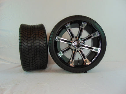 14" "TEMPEST" BLACK AND CHROME CUSTOM SET OF WHEELS AND STREET TIRES(4) - 3 Guys Golf Carts