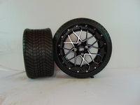 14" "VORTEX" BLACK AND CHROME CUSTOM SET OF WHEELS AND STREET TIRES(4) - 3 Guys Golf Carts