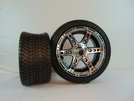 14" "DOMINATOR" CHROME AND BLACK CUSTOM SET OF WHEELS AND STREET TIRES(4) - 3 Guys Golf Carts