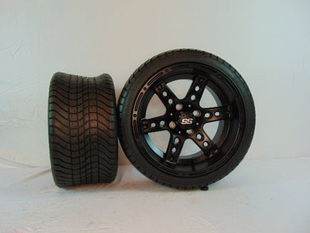 14" "DOMINATOR" MATTE BLACK CUSTOM SET OF WHEELS AND STREET TIRES(4) - 3 Guys Golf Carts