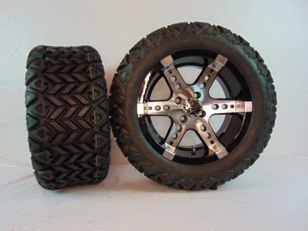 14" "DOMINATOR" BLACK AND CHROME CUSTOM SET OF WHEELS AND ALL-TERRAIN TIRES(4) - 3 Guys Golf Carts