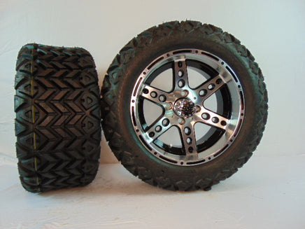 14" "DOMINATOR" CHROME AND BLACK CUSTOM SET OF WHEELS AND ALL-TERRAIN TIRES(4) - 3 Guys Golf Carts