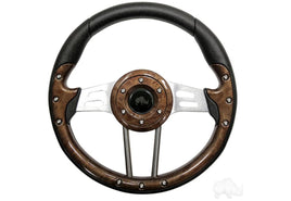 Golf Cart Steering Wheel- Woodgrain Grip 13" Diameter - 3 Guys Golf Carts