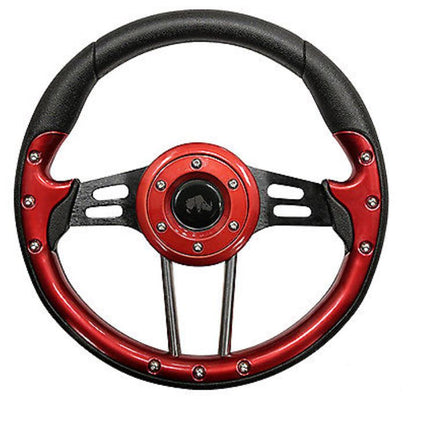 Golf Cart Steering Wheel- Red w/ Black Spokes 13" Diameter - 3 Guys Golf Carts