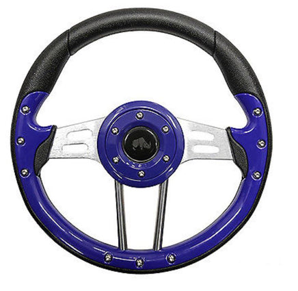 Golf Cart Steering Wheel- Blue Grip with Brushed Aluminum Spokes- 13" Diameter - 3 Guys Golf Carts