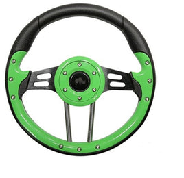 Golf Cart Steering Wheel- Lime Green Grip with Black Spokes- 13" Diameter - 3 Guys Golf Carts