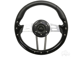 Golf Cart Steering Wheel- Aviator 4- Black Grip 13" Diameter - 3 Guys Golf Carts