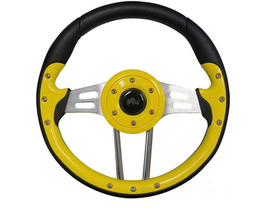 Golf Cart Steering Wheel- Yellow Grip/ Black Spokes 13" Diameter - 3 Guys Golf Carts