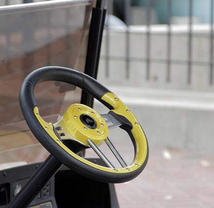 Golf Cart Steering Wheel- Yellow Grip/ Black Spokes 13" Diameter - 3 Guys Golf Carts