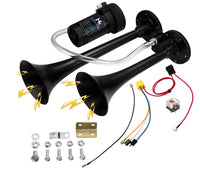 HK 12V 150db Car Air Horn, Super Loud Dual Trumpet Air Horn Kit with Compressor for Any 12V Vehicles Trucks Lorrys Trains Boats Cars Vans Kit (Black) - 3 Guys Golf Carts