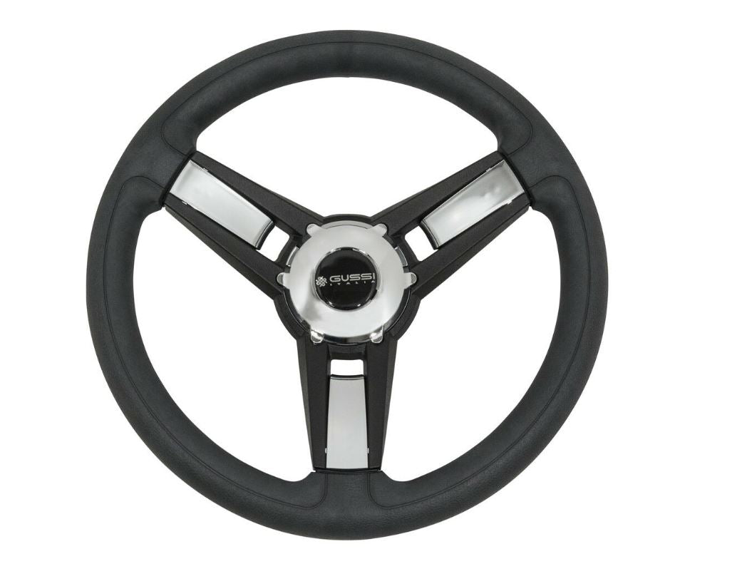 Gussi Black/Chrome Steering Wheel for EZGO & STAR Golf Carts 3 Guys Golf Carts
