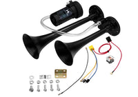 Super Loud 150db Dual Trumpet Air Horn Kit with Compressor for Any 12V Vehicles Trucks Lorrys Golf Carts Trains Boats Cars Vans Kit (Black) - 3 Guys Golf Carts