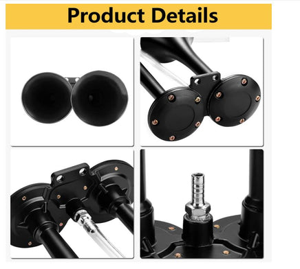 Super Loud 150db Dual Trumpet Air Horn Kit with Compressor for Any 12V Vehicles Trucks Lorrys Golf Carts Trains Boats Cars Vans Kit (Black) - 3 Guys Golf Carts