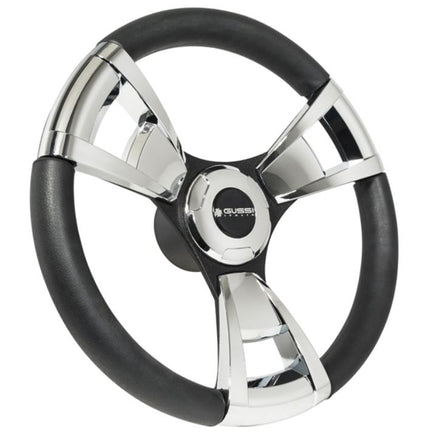 Gussi Model 13 Black/Chrome Steering Wheel for EZGO & STAR Golf Carts - 3 Guys Golf Carts