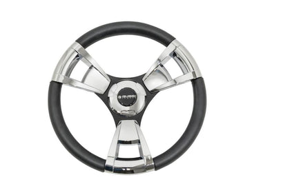 Gussi Chrome & Black Steering Wheel for Yamaha G16-Drive II Golf Carts - 3 Guys Golf Carts